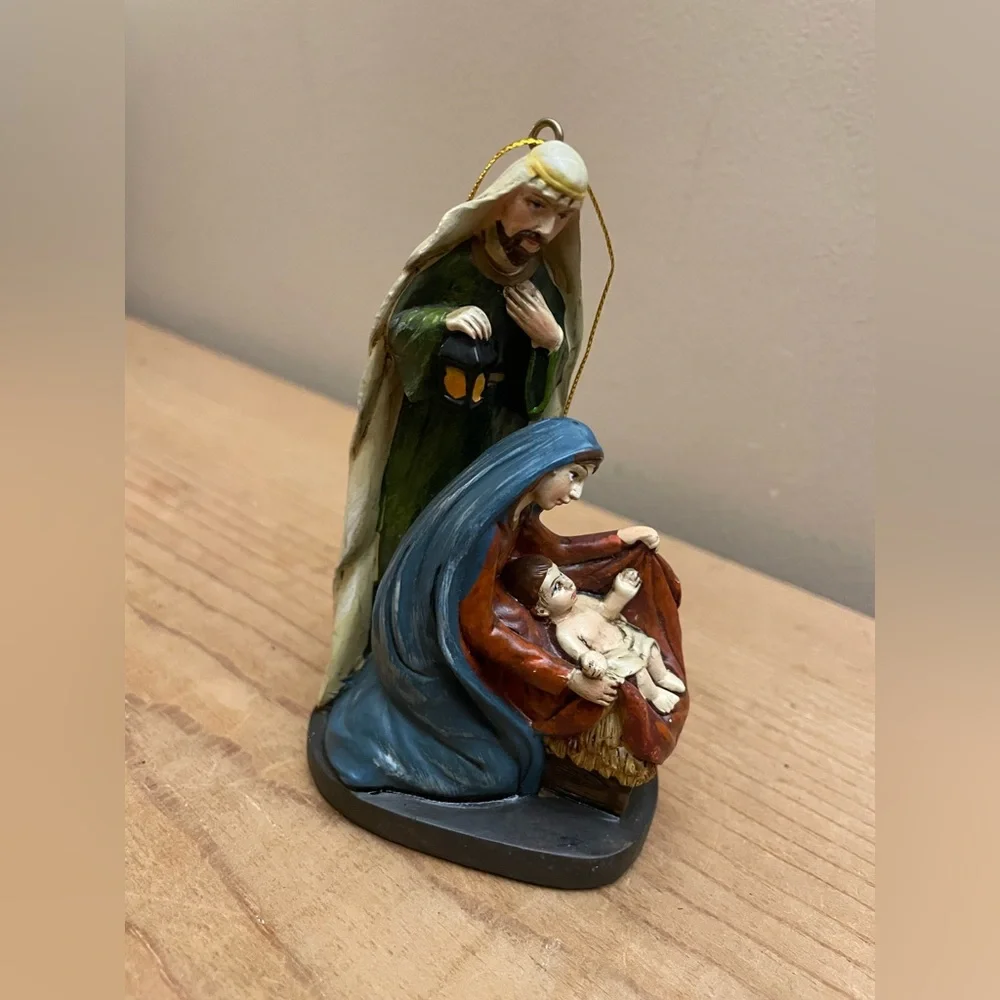 Vintage Handpainted Wood Christmas Nativity Ornament